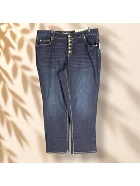 New Cato Jeans Women 16W Plus Blue Denim Dark Wash High Rise Straight Pockets